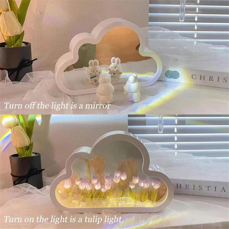 Lámpara De Nube Blanca Tulipanes Decoración Espejo Adorno - Chamos Store