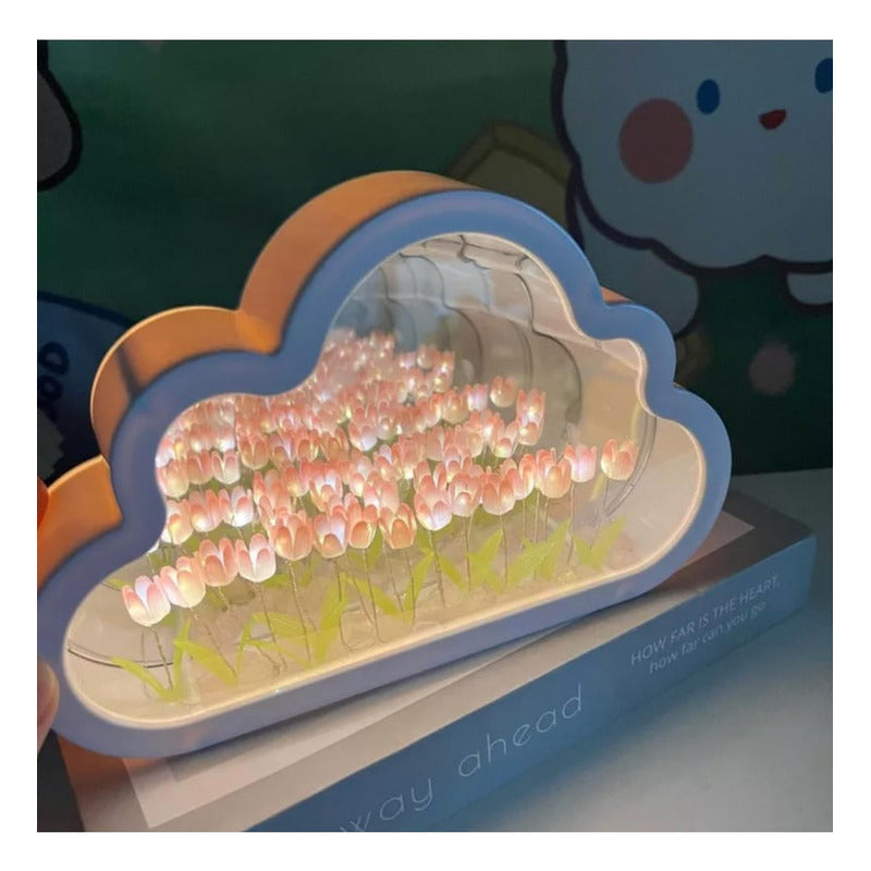 Lámpara De Nube Blanca Tulipanes Decoración Espejo Adorno - Chamos Store