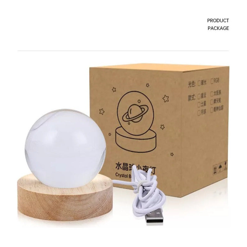 Lampara Mesa De Noche Bola De Cristal Planetaria Imagen 3d - Chamos Store