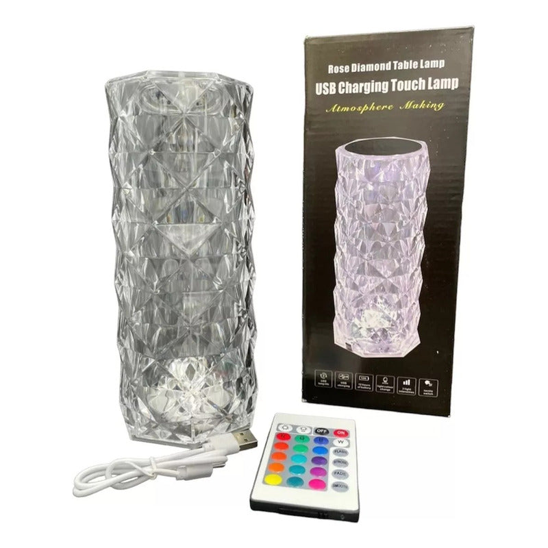 Lampara De Cristal Figura Rosa Touch Mesa Noche Recargable - Chamos Store