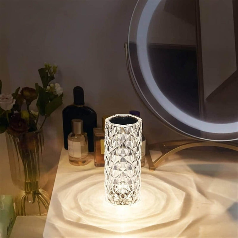 Lampara De Cristal Figura Rosa Touch Mesa Noche Recargable - Chamos Store