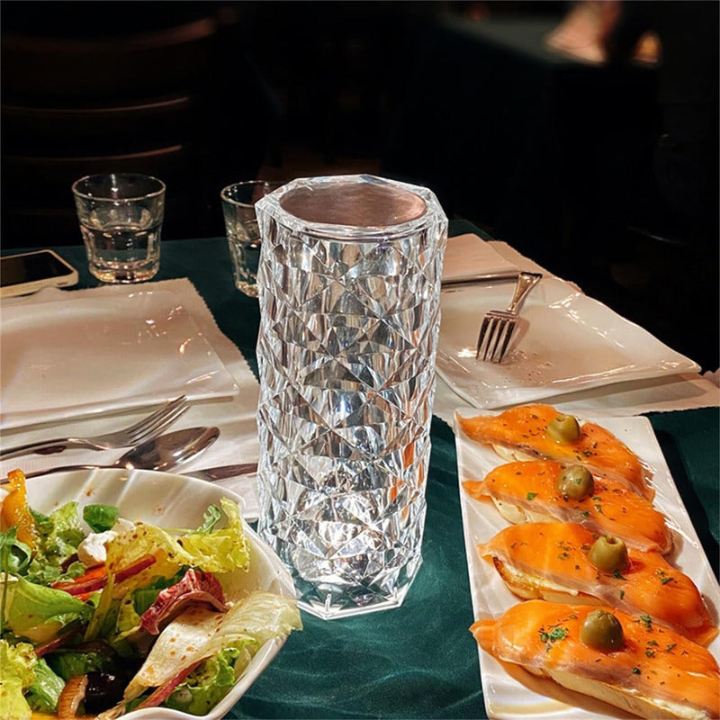 Lampara De Cristal Figura Rosa Touch Mesa Noche Recargable - Chamos Store