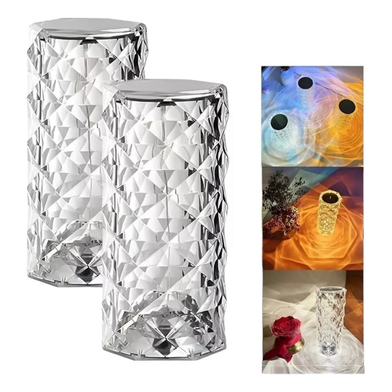 Lampara De Cristal Figura Rosa Touch Mesa Noche Recargable - Chamos Store