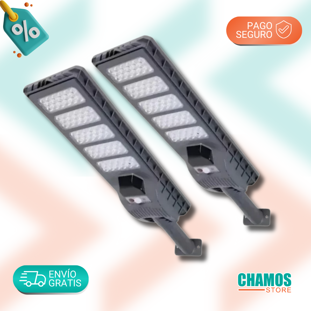 Pack X2 Foco Solar 500w Recargable Ip65 Sensor Movimiento - Chamos Store