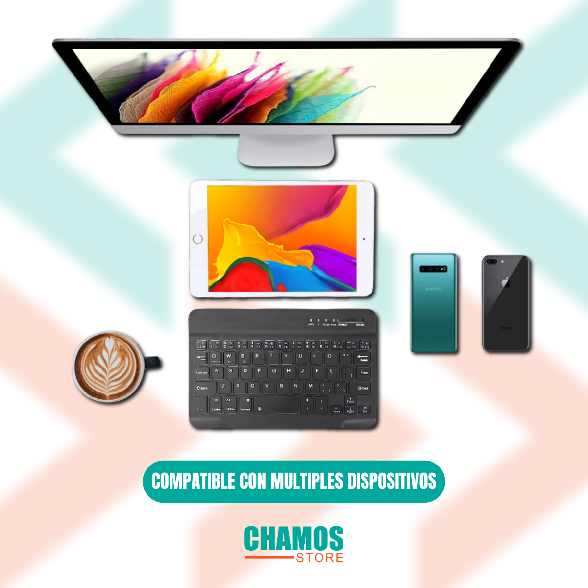 Teclado Inalambrico Bluetooth Negro iPad Tablet Smartphone - Chamos Store