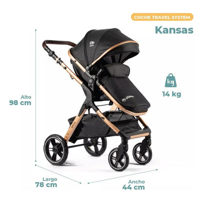 Coche Cuna Travel System Plegable Pikaboo Kansas Negro - Chamos Store