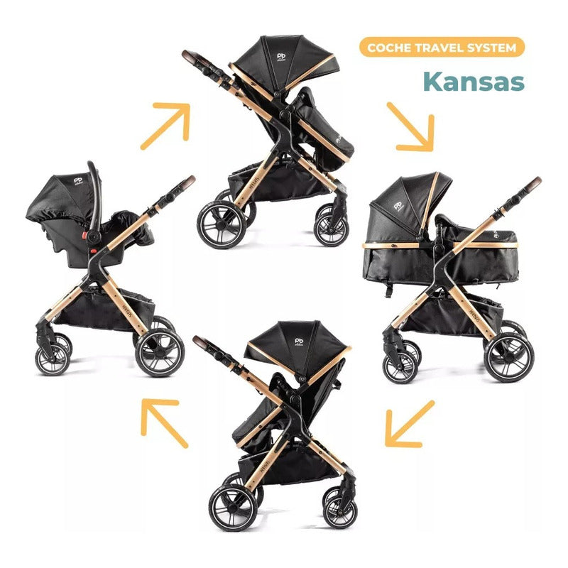 Coche Cuna Travel System Plegable Pikaboo Kansas Negro - Chamos Store