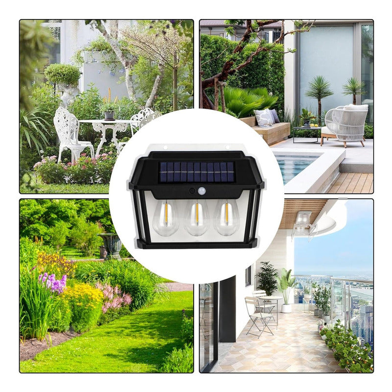 Farol Aplique Solar Triple Ampolleta Sensor De Movimiento - Chamos Store