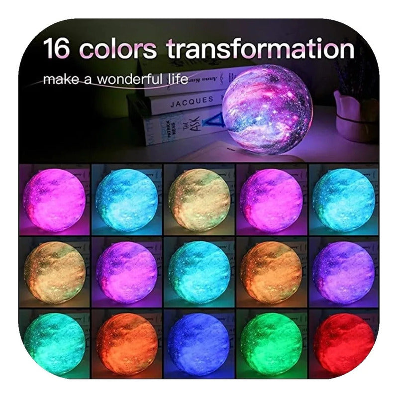 Lámpara Luna Galaxia 3d 16 Colores Recargable Rgb + Control - Chamos Store