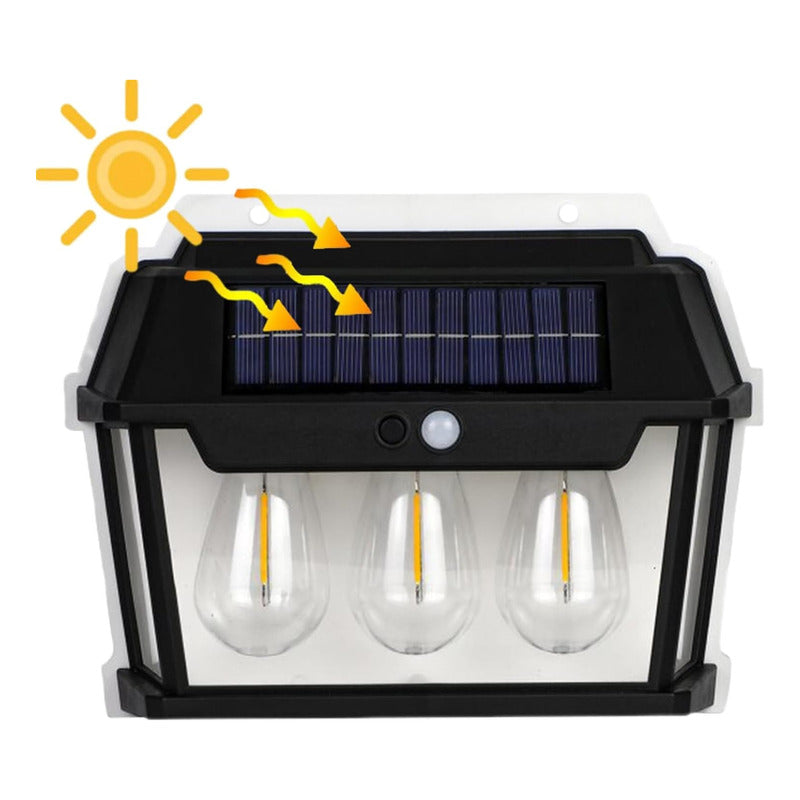 Farol Aplique Solar Triple Ampolleta Sensor De Movimiento - Chamos Store