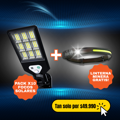 Pack x10 Focos Solares Led Exterior Con Sensor + LINTERNA MINERA GRATIS!